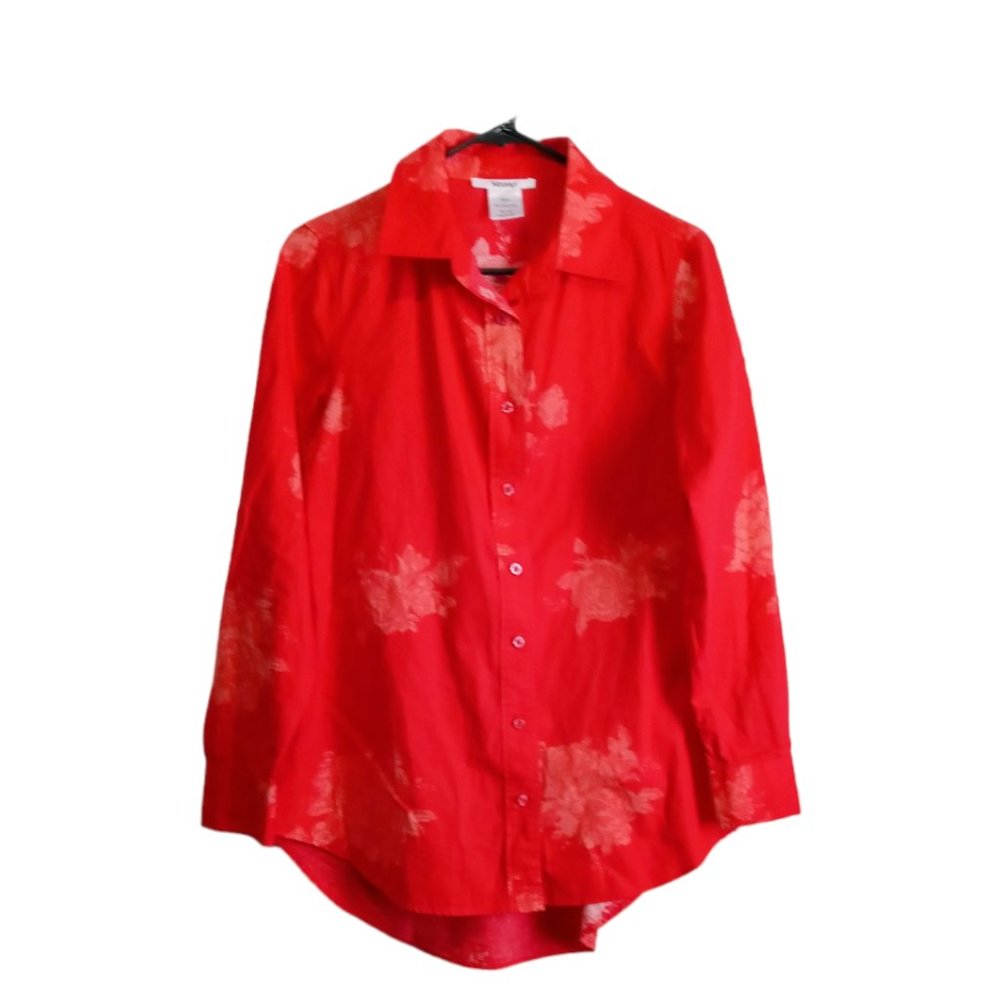 Masseys Red Floral Hi-Low Button Down Shirt Size 6